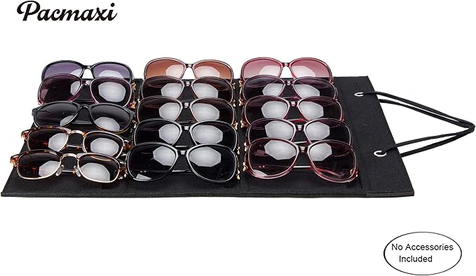 PACMAXI Sunglasses Storage Organizer, Wall Pocket Mounted by Sunglasses, Hanging Eyeglasses Storage Holder, Eyewear Display. (Black, 15 Slot)