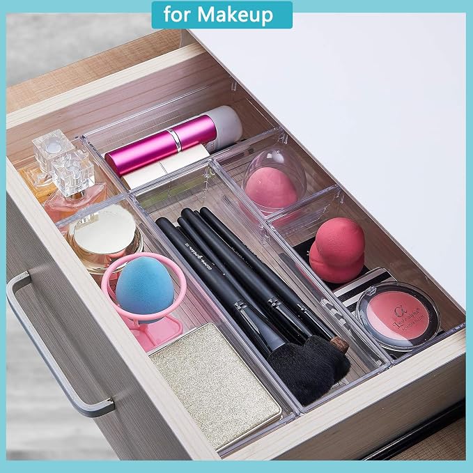 DCA 44 PCS Clear Drawer Organizer Set, 4 Sizes Vanity Trays | Cosmetic Display Cases | Bathroom & Vanity | Easy to Clean