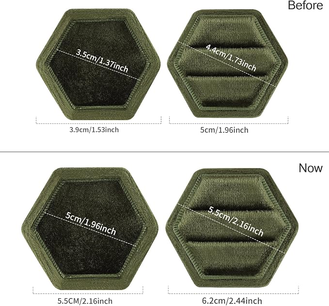 DesignSter Velvet Jewelry Ring Box,2 Slots Jewelry Ring Gift Box Vintage Ring Display Holder with Detachable Lid for Proposal, Engagement, Wedding, Ceremony(Dark grass green)