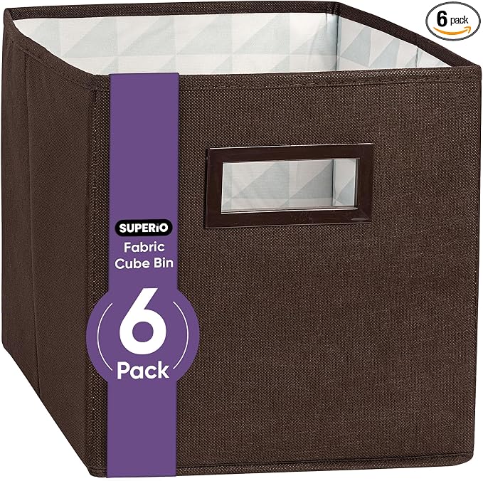 Superio Collapsible Storage Bins For Organization And Storage, Closet Organizers And Storage, Dorm Room Storage, Storage Containers, Laundry Room Organization, Brown 6-pack