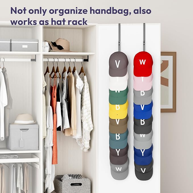 SWTYMIKI Over The Door Purse Organizer - 2 Packs Wall Mounted Purse Rack with 8 Hooks Design, Hanging Handbag Organizer Storage Holds up to 16 Bags, Bag Rack for Closet, Door (Black)