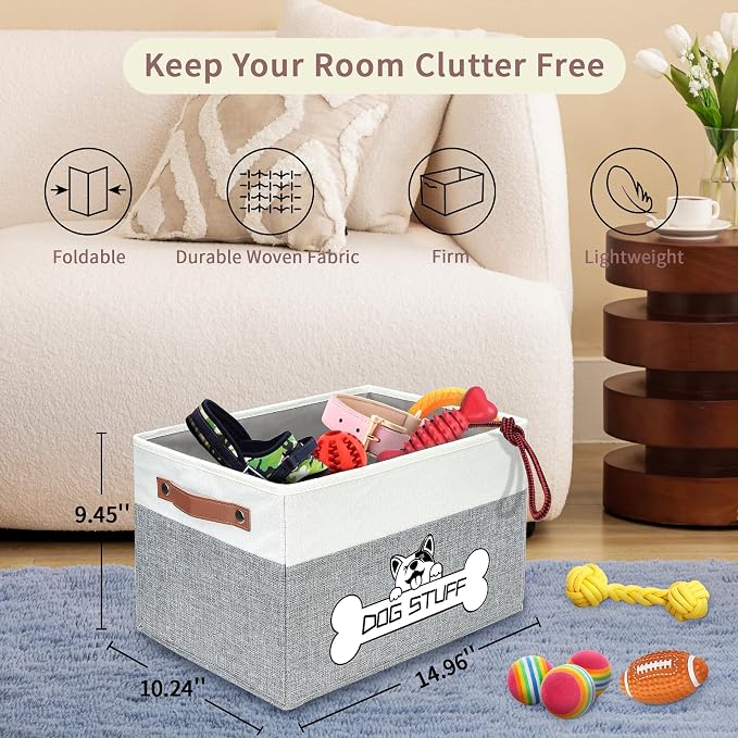 Collapsible Box, Dog Toy Basket, Storage Bin for Pet Accessories | Fabric Storage with Handle, Organizer for Living Room
