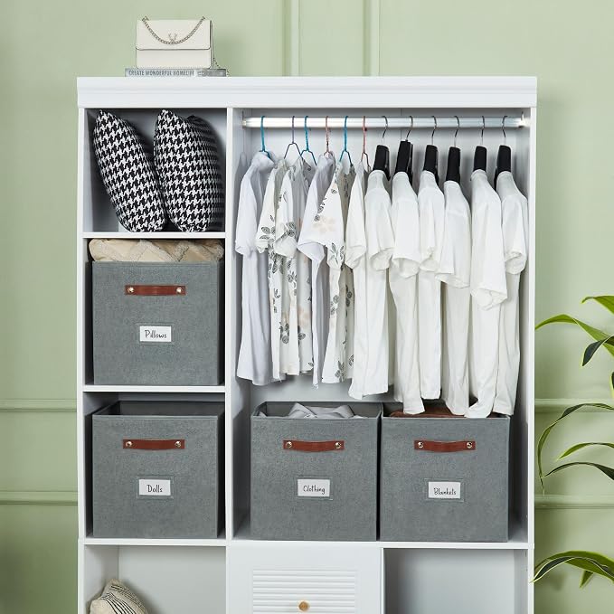 DECOMOMO Storage Bins, Storage Baskets for Shelves | 13" x 15" x 13" Storage Cube Bins with Labels for Organizing Shelves (Kallax, 4pcs, Texture Grey)