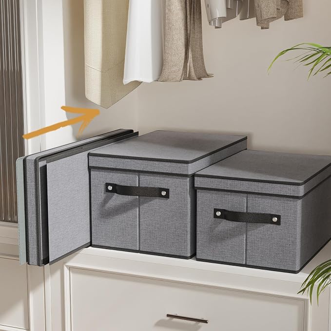 Storage Bin with Lid, Storage Box for Shoes Towels Books, Fabric Closet Organizer with Handles, Gray, 16.5 x 11.8 x 10.2 Inch, 1-Pack