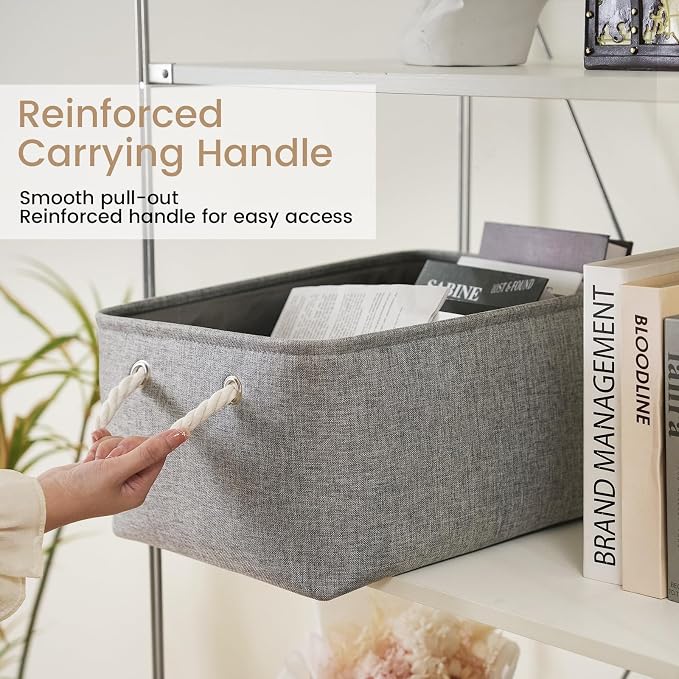 Large Storage Baskets- 15.7x11.8x8.26 inch Storage Bins for Shelves and Closet Organizing, Foldable Fabric Bin for Home Organization Clothes and Laundry (3-Pack, Gray)