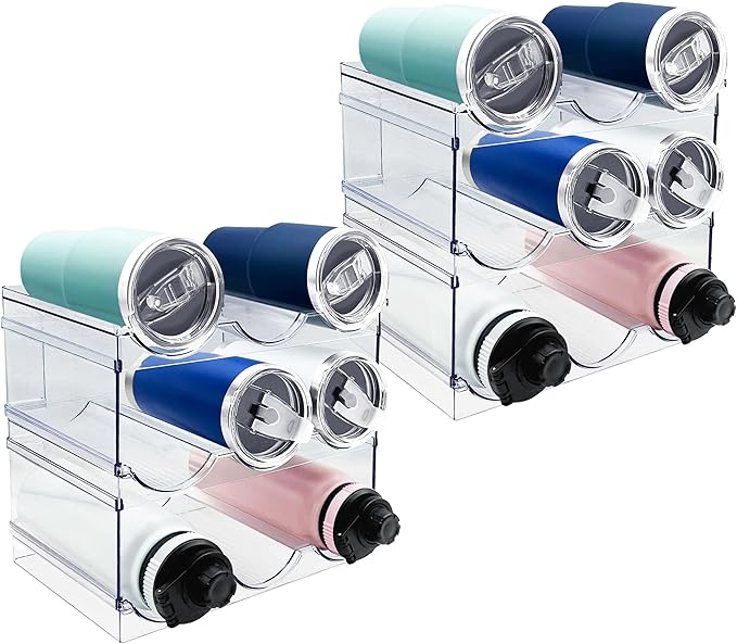 Spaclear 6 Pack Water Bottle Organizer, Stackable Kitchen Home Pantry Organization and Storage Shelf, Plastic Water Bottle Holder for Kitchen Cabinet Storage, Wine Tumbler Travel Mug Cup Organizer