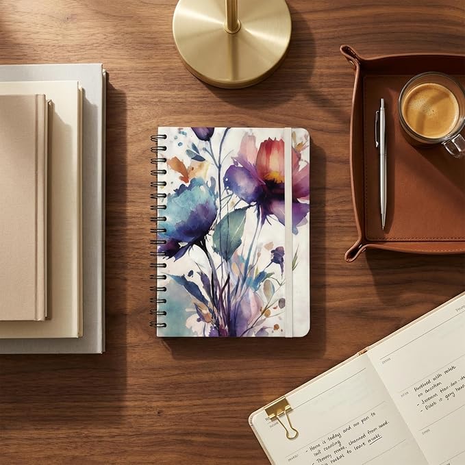Nextnoid Lined Spiral Notebook Journal For Women & Men - A5(5.8" x 8.3") 170 Pages, Hardcover Notebooks for Work & Note Taking, College Ruled Journals for Writing - Painted Garden
