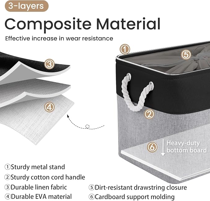 Large Storage Baskets- 16x12x12 inch Storage Bins for Shelves and Closet Organizing, Foldable Fabric Bin for Home Organization Clothes and Laundry (3-Pack, Black&Gray)