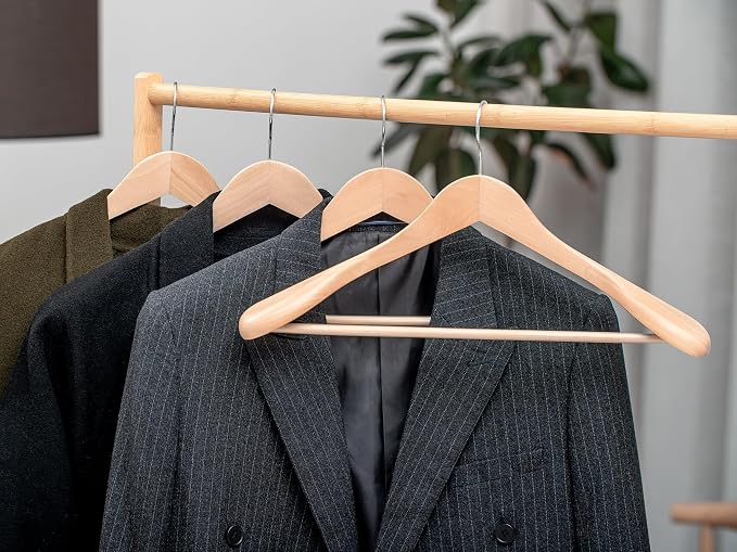 StorageWorks Wooden Hangers 6 Pack, Extra Wide Shoulder Wood Coat Hanger for Coats, Shirts, Jackets, Pants, Suits, Natural Wood Color