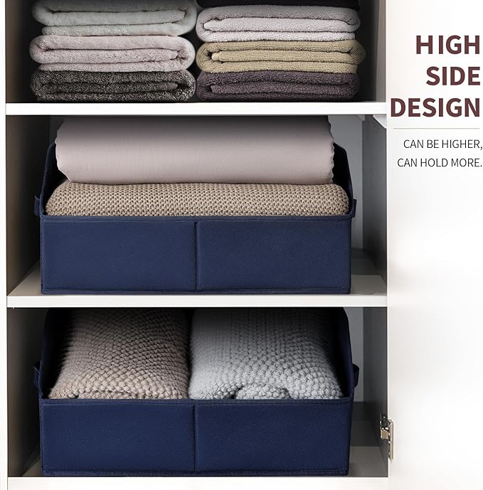 Homsorout Closet Baskets for Shelves Trapezoid - Decorative Storage Baskets with Handle, Closet Bins for Organization, Shelf Storage Bins for Clothes, Books, Home, Office, 4 Pack, Navy Blue