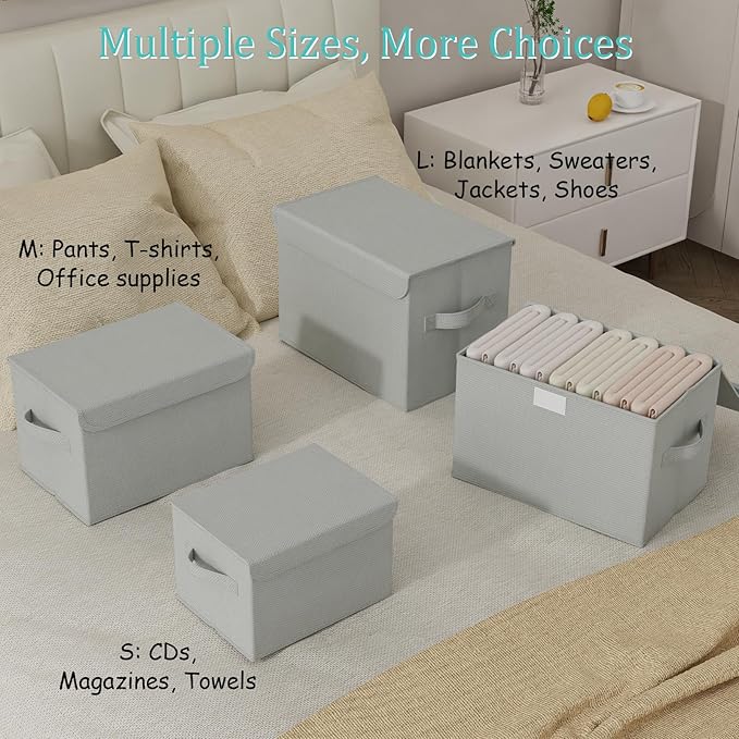 Storage Boxes, Clothes Bins with Lids, 2 Pack, Grey, 15x9.8x9.8 In | Closet Boxes with 2 Carrying Handles, Sturdy Heavy PP-board, Home Organizers Cubes with Cover for Organizing