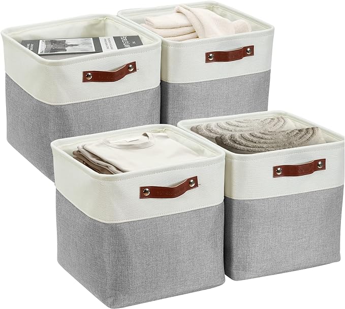 DECOMOMO Cube Storage Bin 13x13, Fabric Storage Bins, Kallax Storage Cubes (Grey & White, 4 Pack)