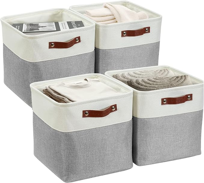 DECOMOMO Cube Storage Bin 11x11, Fabric Storage Bins, Kallax Storage Cubes (Grey & White, 4 Pack)