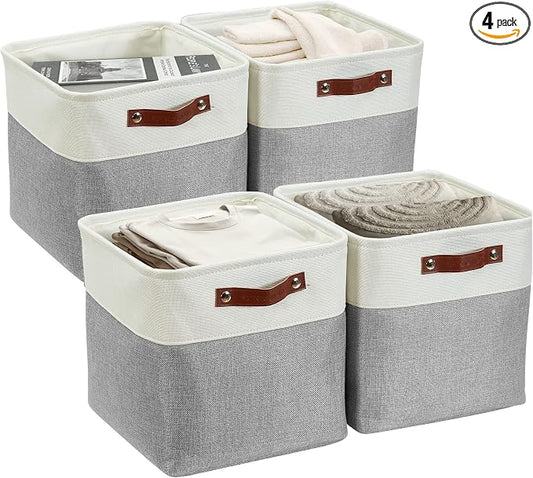 DECOMOMO Cube Storage Bin 12x12, Fabric Storage Bins, Kallax Storage Cubes (Grey & White, 4 Pack)