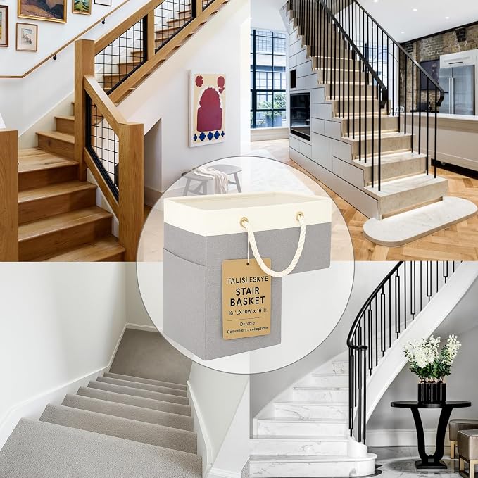 Stair basket,Foldable staircase baskets,Stair basket for wooden and carpeted stairs,Step stairs storage baskets with handle.1pcs
