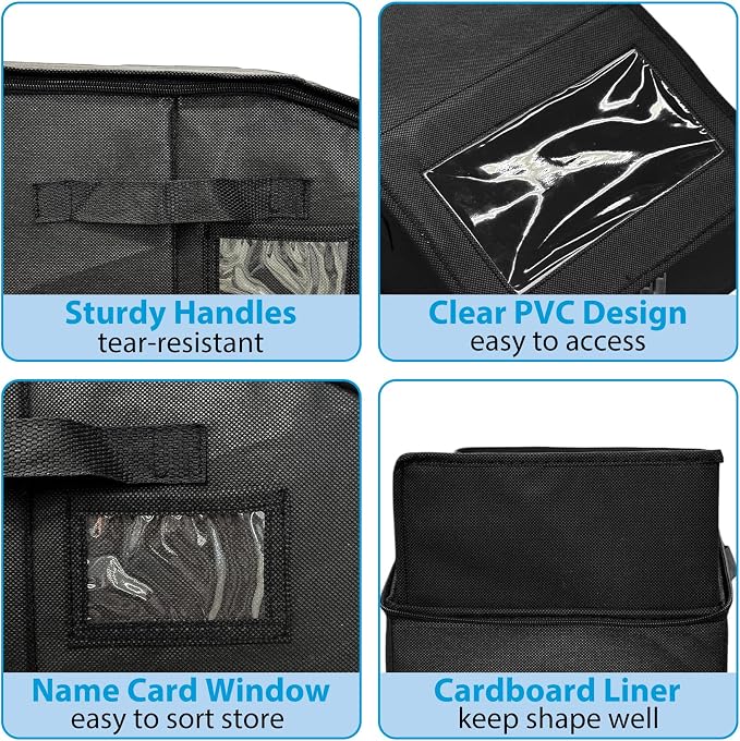 Hat Storage for Caps, 2-Pack Stackable Hat Organizer Boxes, Black | Sturdy snapback hat organizer holds up to 24 caps. Clear window design. Space-saving stackable storage box for closet.