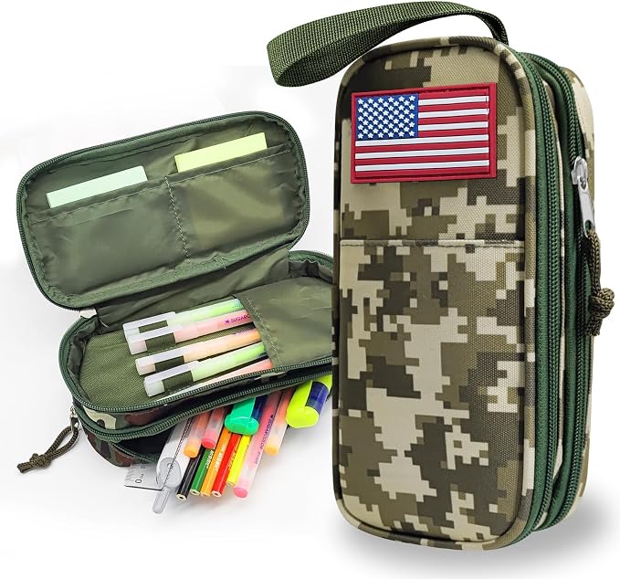 Tactica Pencil Case for Boys,Large Boys Pencil Pouch with Zipper Compartments, Big Capacity Pen Box Pen Bag Organizer for School College Office Kids Teen Boy Men Adult