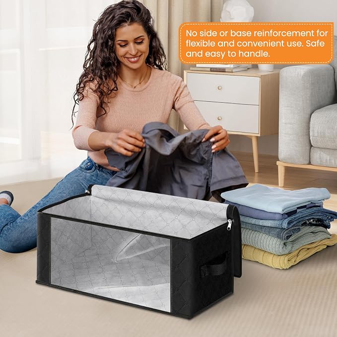 Fab totes 35L Closet Organizers and Storage, Foldable Under Bed Storage Containers, Storage bags for Organizing Bedroom, Closet, Clothing,Organization with Handle (3 Pack,Black)