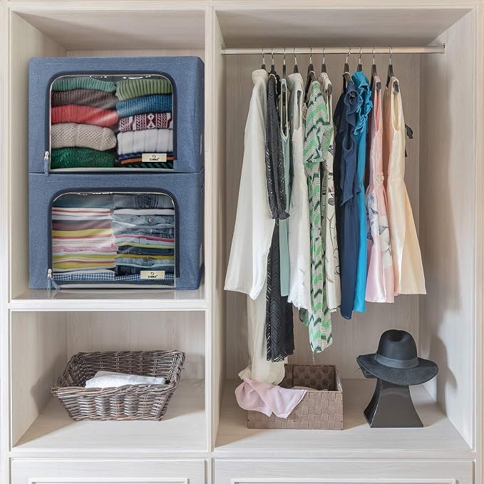 Sorbus Jumbo Storage Bins with Metal Frame - Oxford Fabric Storage Containers with Large Clear Window & Carry Handles - Stackable & Foldable Clothes Organizer Bags for Bedding Linen, Clothing & More