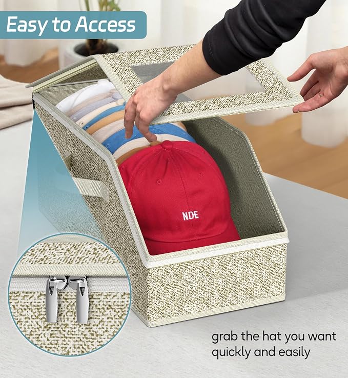 AOODA 2 PCS Stackable Hat Storage for Baseball Caps, Holds up to 24 Caps Hat Organizer for Closet, Sturdy Snapback Boxes for Men with Cardboard, Yellow