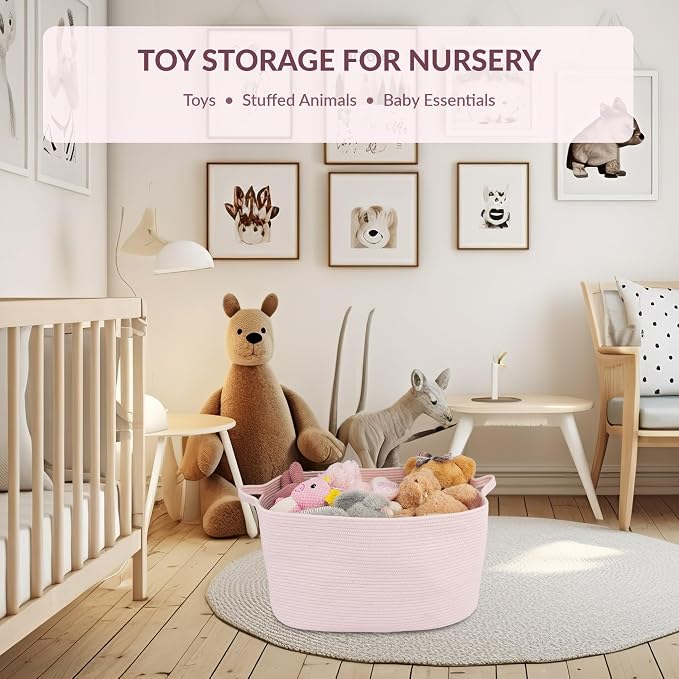 XUANGUO Large Rectangle Blankets Baskets 22"x17"x12" Toy Basket for Kids Woven Cotton Rope Storage Basket for Nursery - Laundry Baskets for Clothes Towels - Ideal for Living Room Storage pink
