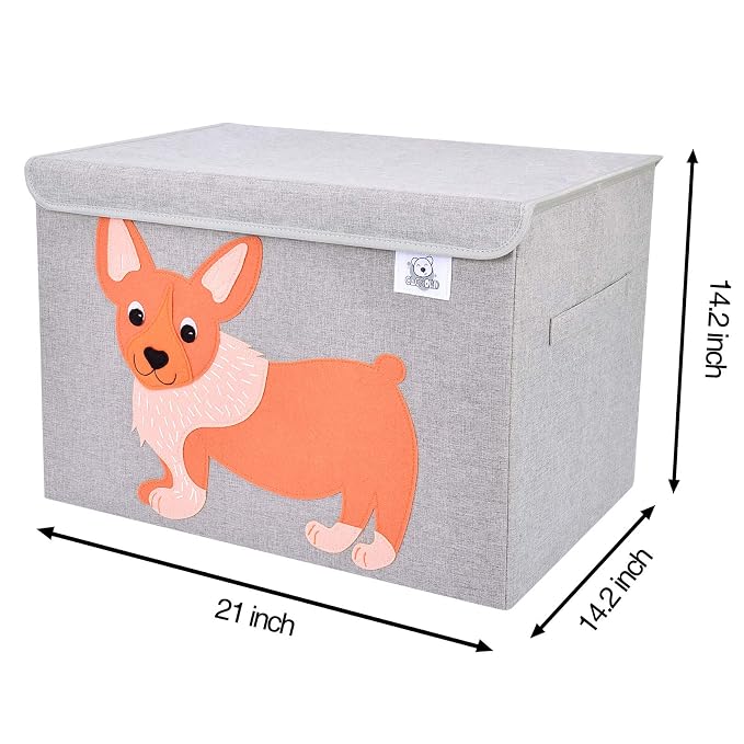 Foldable Large Kids Toy Chest with Flip-Top Lid, Collapsible Fabric Animal Toy Storage Organizer/Bin/Box/Basket/Trunk for Toddler, Children and Baby Nursery (Dog)