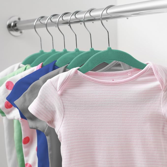 Casafield 100 Velvet Baby Hangers - 11" Size for Infant & Toddler Clothes - Teal