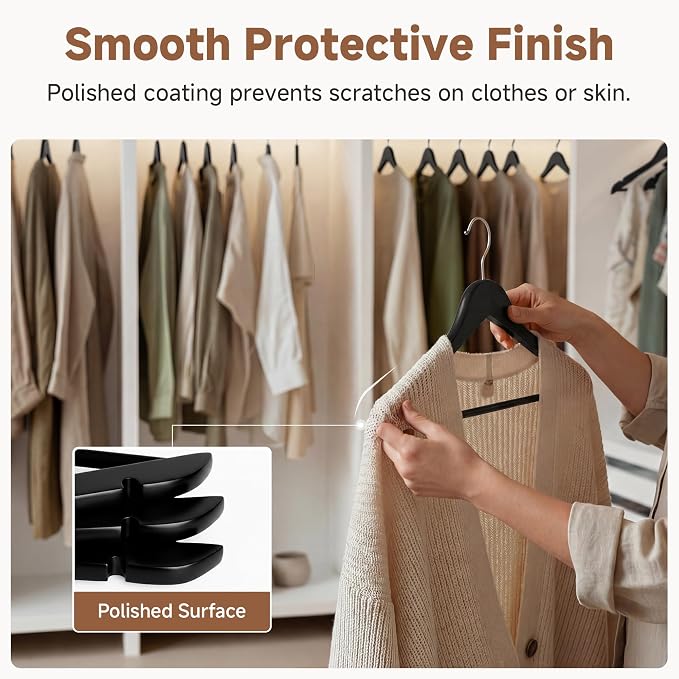StorageWorks Black Wooden Hangers 30 Pack, Heavy Duty Wood Hangers for Closet, Clothes Hangers for Coats, Shirts, Pants, Suits