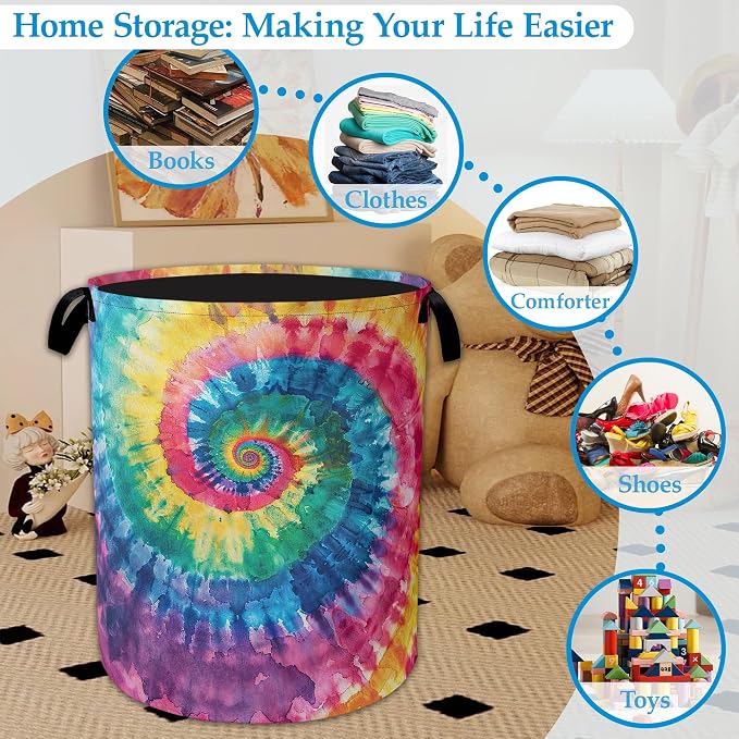 Tie Dye Laundry Basket Collapsible Laundry Hamper Clothes Storage Bin for Bathroom Bedroom Room Decor 16" X 20.8"