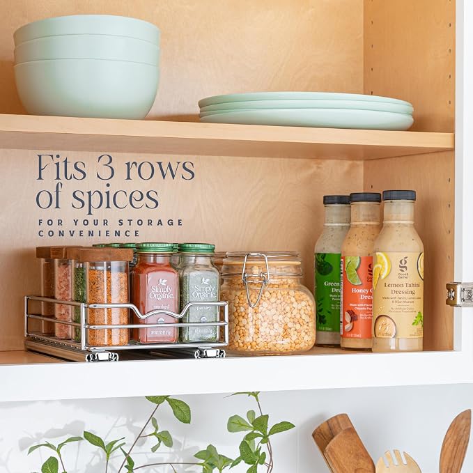 Pull Out Cabinet Organizer for Spices, Cans 6-1/2 "W x 10-1/2"D x 2-3/4”H | Heavy Duty with Lifetime Limited Warranty, Pull Out Spice Rack, Cabinet Pull Out Shelf for Cans, Dishes, Etc, Easy to Reach