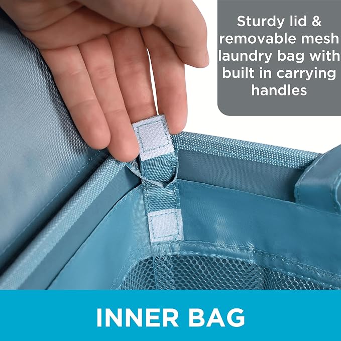 BIRDROCK HOME Laundry Hamper with Lid | Removable Bags for Sorting Clothes | Sectioned Laundry Basket for Bedroom & Bathroom | Collapsible Storage Bin with Cover | Single, Light Blue