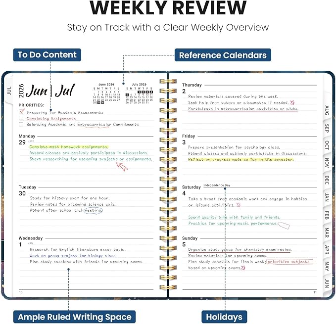 Planner 2026-2027, Hardcover Monthly and Weekly Academic Planner July 2026 - June 2027, Teacher and Student Calendar Agenda Book with Tabs, A5 (6.3" x 8.5"), Ideal for School and Office, Cosmic Swirl