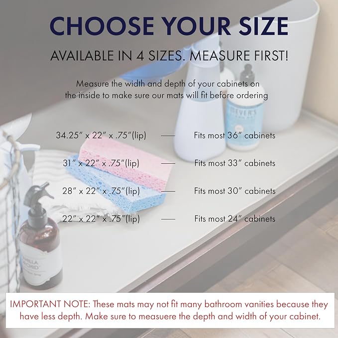 BASIN - Heavy Duty Under Sink Mat - The Original Silicone Under Sink Mats for Kitchen Waterproof - Under Sink Tray for Kitchen Waterproof - Under Sink Cover Kitchen Cabinet Liner White 34.25x22