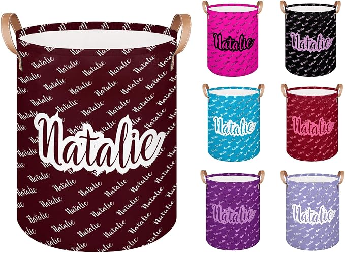 Personalized Laundry Basket, Custom Gift Laundry Hamper, Collapsible Nursery Waterproof Laundry Baskets, Dirty Clothes Toy Hamper with Handles Name Dark Red