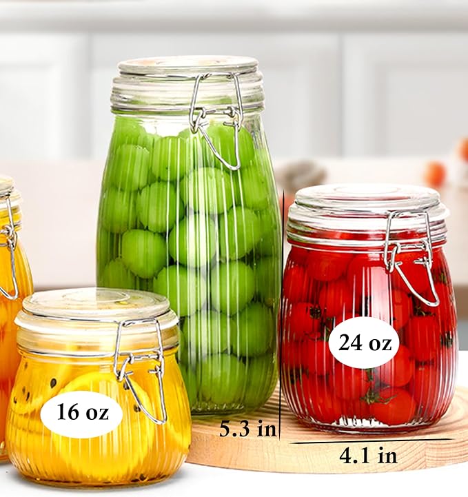 24 OZ Glass Jars With Clamp Lids Airtight Wide Mouth Storage Jars Sealed Canisters Food Containers For Kitchen Pantry Fruit Refrigerator Sugar Nuts Preserves Tea Coffee Beans 3 Set