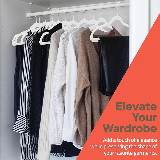 White Velvet Hangers 120 Pack – 360° Swivel Hook, Non-Slip and Space Saving Hangers, Heavy-Duty 11 lbs Weight Capacity - Smooth Velvet Finish for Crease-Free Clothes and Effortless Closet Organization