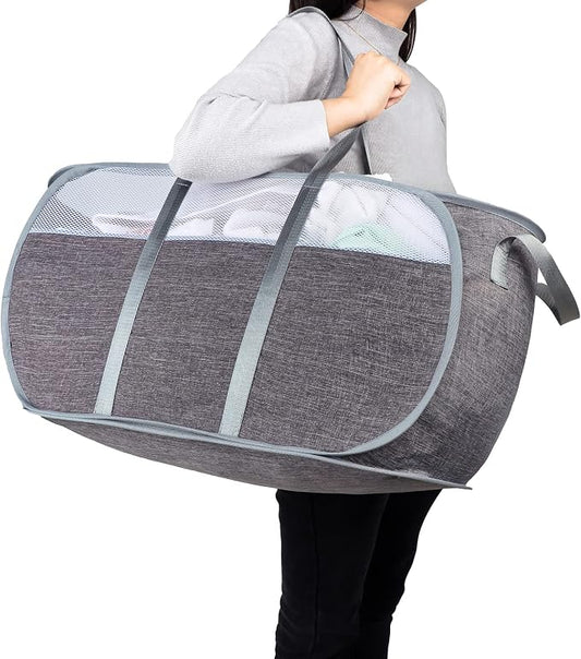 Pop Up Laundry Hamper，with Durable Handles collapsible laundry basket，Easy to Open and Fold for college Dorm,kids room，travel (Gray)…