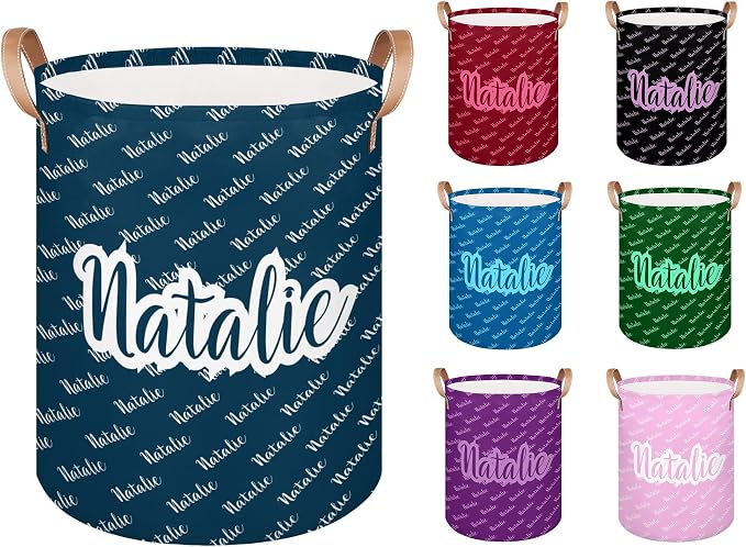 Personalized Laundry Basket, Custom Gift Laundry Hamper, Collapsible Nursery Waterproof Laundry Baskets, Dirty Clothes Toy Hamper with Handles Name Dark Blue
