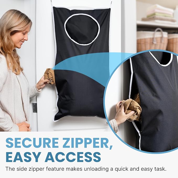 Hanging Laundry Hamper Bag XL 40x22", Space Saving over the Door Storage Bags, Behind the Door Hampers for Dirty Clothes & Wall Mounted Basket for Bathroom