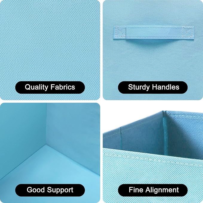 Fabric Storage Bins - 6 Pack Collapsible Cube Organizer for Closet, Shelves & Living Space, Pastel & Dark Color Options - Foldable Storage Boxes with Handles for Clothes (Blue, 11 inch)