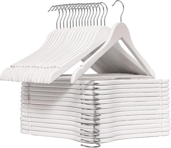 White Wood Bridal Dress Hangers 30 Pack Wooden Coat Hanger, Heavy Duty Clothes Hangers, Solid Wood Hangers for Shirts, Jackets, Pants, Wedding Dress, Bridesmaid Suits-HL01W3