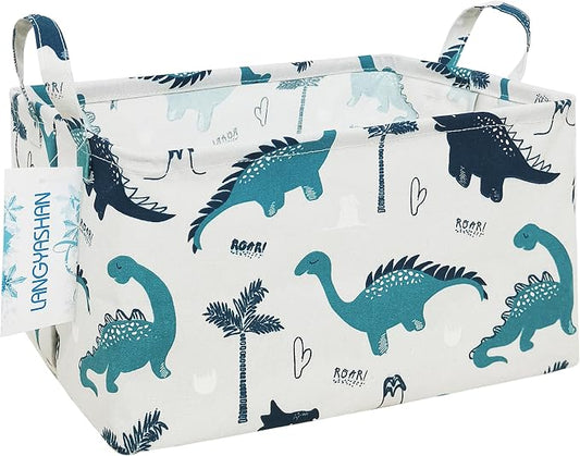 Rectangular Collapsible Storage Basket Nursery Organizer Green Dinosaur | Storage Bin Foldable Canvas with Handles for Organizing Home Kitchen Children Toys Office Closet Shelf Baskets