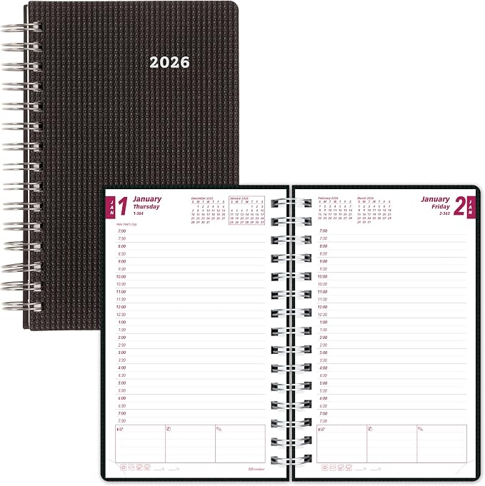 Brownline® 2026 DuraFlex Daily/Monthly Planner, Appointment Book, 12 Months, January to December, Twin-Wire Binding, 8" x 5", Black (CB634V.BLK-26)