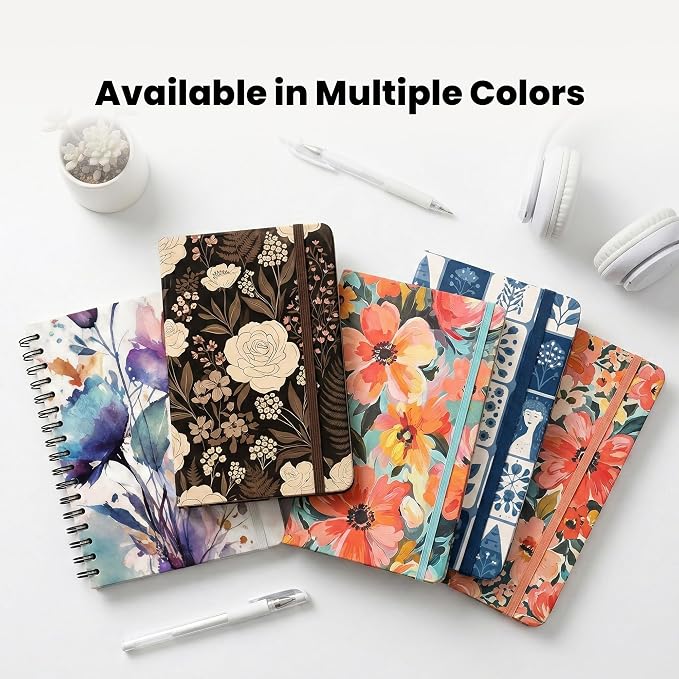 Nextnoid Lined Spiral Notebook Journal For Women & Men - A5(5.8" x 8.3") 170 Pages, Hardcover Notebooks for Work & Note Taking, College Ruled Journals for Writing - Pastel Bloom