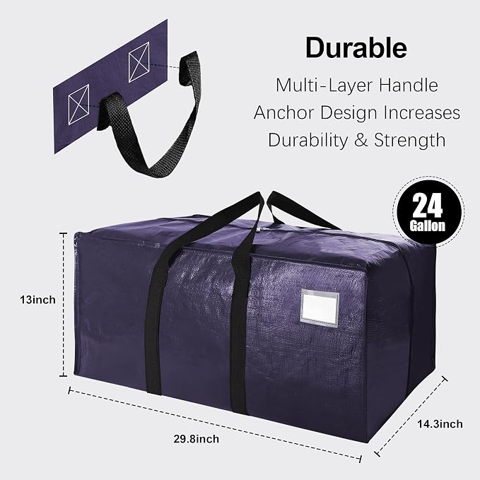 VELVETSURE 6 Pack Heavy Duty Large Moving Bags W/Backpack Straps - Strong Handles & Zippers, Storage Totes, Fold Flat, Alternative to Moving Box and Storage Bin, Semi-Transparent+Blue+Black