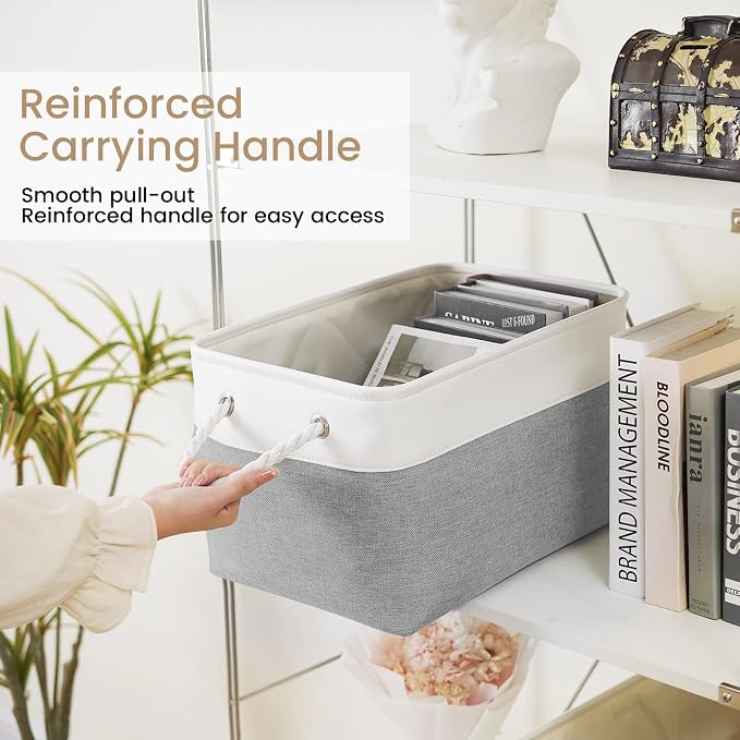 Large Storage Baskets- 15x11x10 inch Storage Bins for Shelves and Closet Organizing, Foldable Fabric Bin for Home Organization Clothes and Laundry (1-Pack, White&Gray)