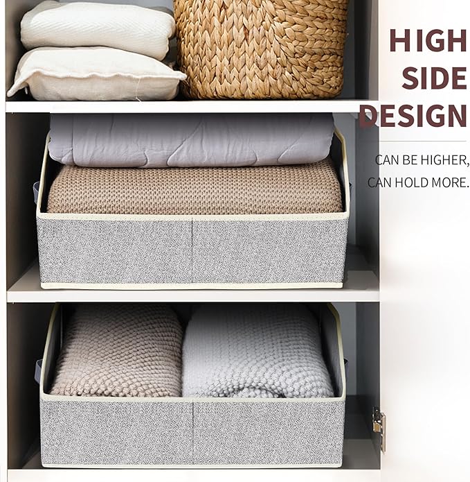 Homsorout Trapezoid Closet Shelf Organizer - Large Baskets for Organizing, Storage Baskets for Shelves, Cubbies Storage Bins for Clothes, Books, Blankets, 4 Pack, Light Gray