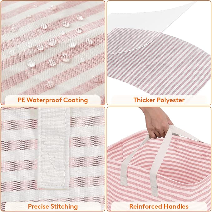 Lifewit 1 Pack Laundry Basket 80L Each, Collapsible Clothes Hamper with Reinforced Handles, Freestanding Waterproof Design for Bedroom and Laundry Room, Pink 80L Total