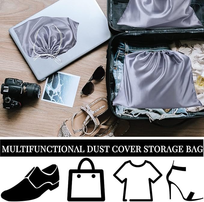 GONGKANGYUAN 12 Pcs Dust Bags for Purses and Handbags Satin Purse Storage Organizer With Drawstring Closure Handbag Protector (Grey)