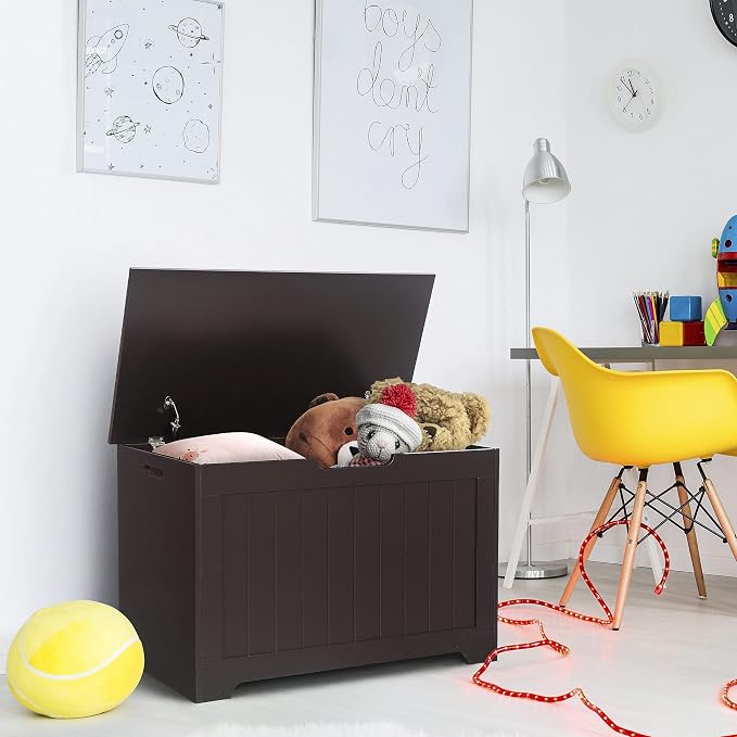 LEMY 30 Inches Entryway Storage Bench Wooden Toy Storage Chest Trunk Box Bed Stool for Any Playroom, Bedroom and Living Room Espresso